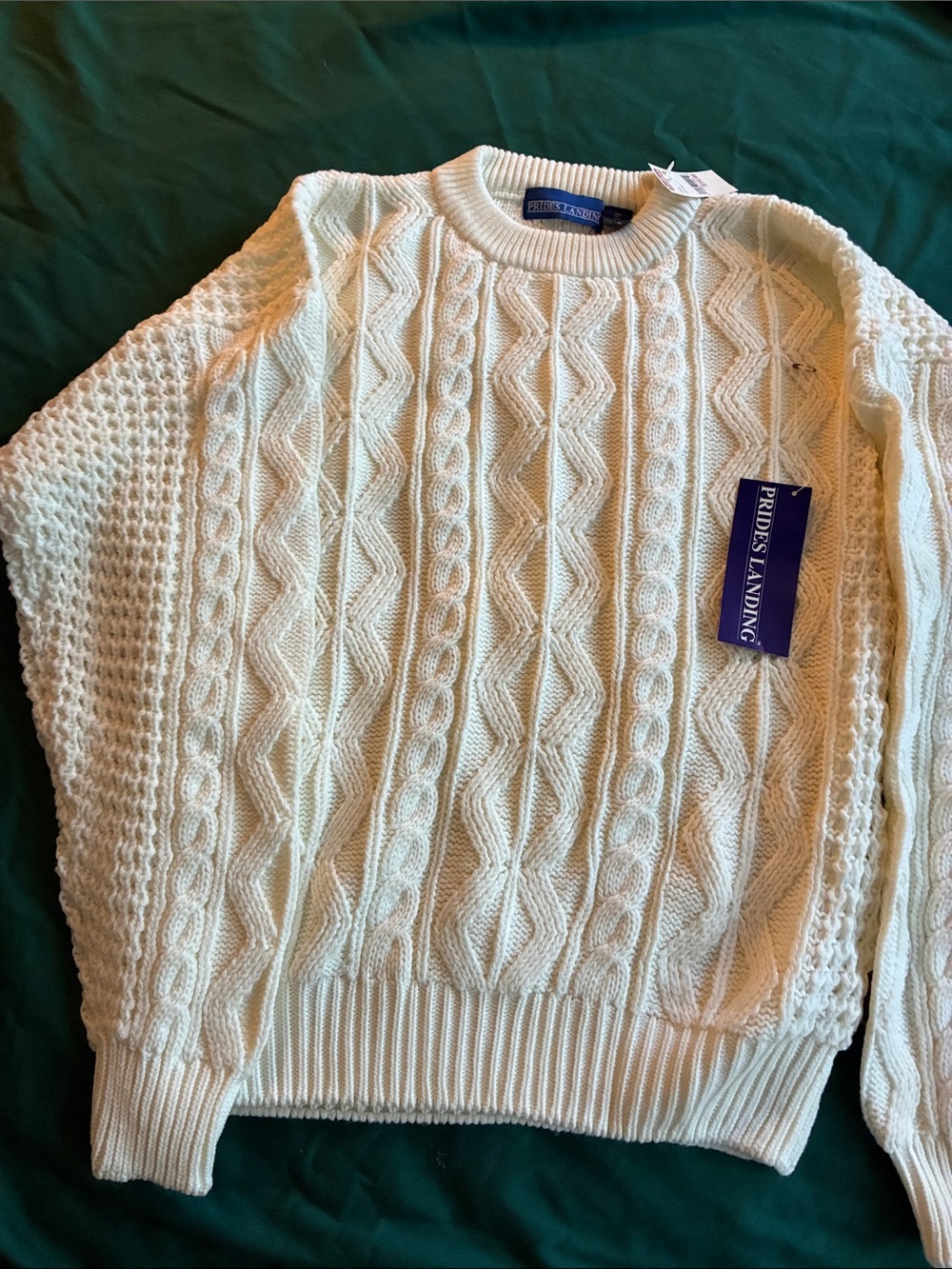 Men's Cream Cable-Knit Crewneck Sweater